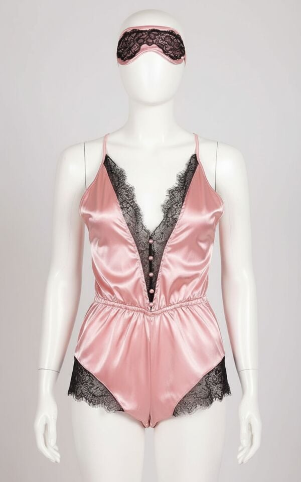 Arias Closet Pembe Dantelli Sırtı Çapraz Saten Şort Tulum