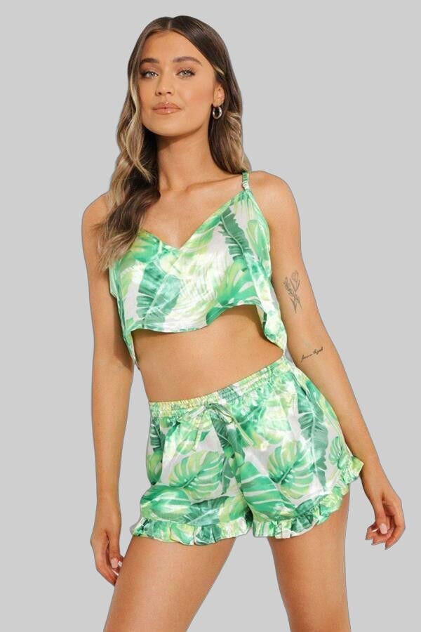 Yeşil Fırfırlı Şortlu Pijama Takımı