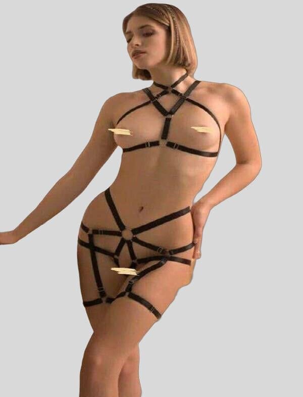 Arias Closet Siyah Fantezi Deri Vücut Harness