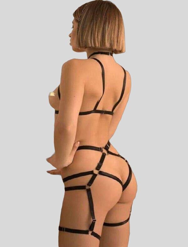 Arias Closet Siyah Fantezi Deri Vücut Harness