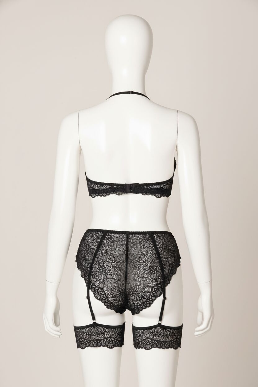 Arias Closet Siyah Dantel İşlemeli Fantezi Fileli Jartiyer Takımı