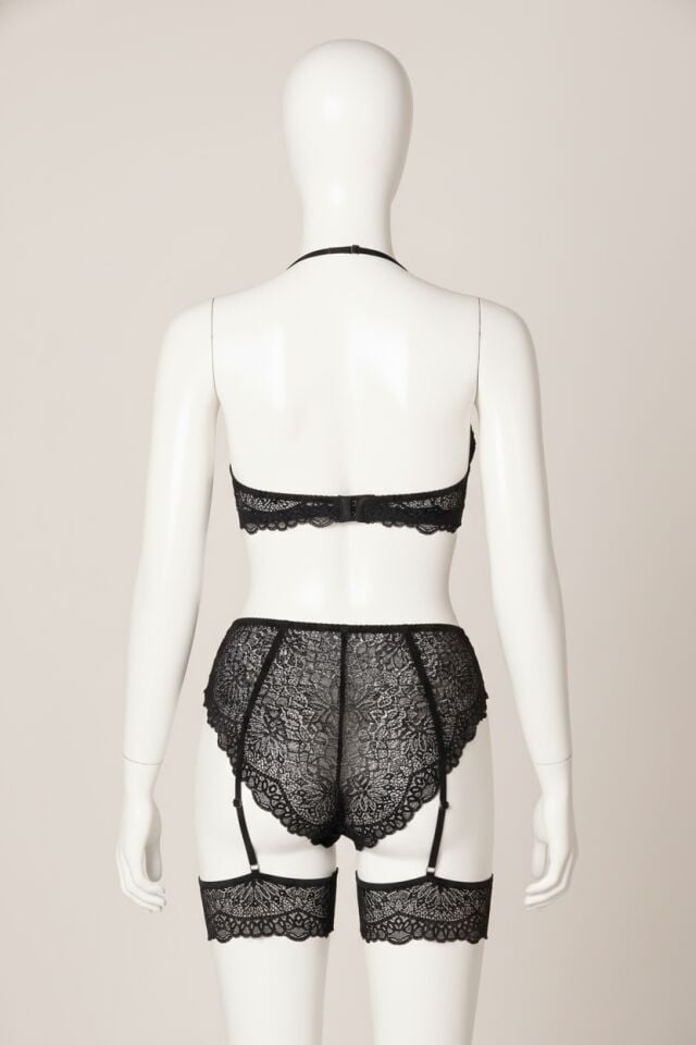 Arias Closet Siyah Dantel İşlemeli Fantezi Fileli Jartiyer Takımı