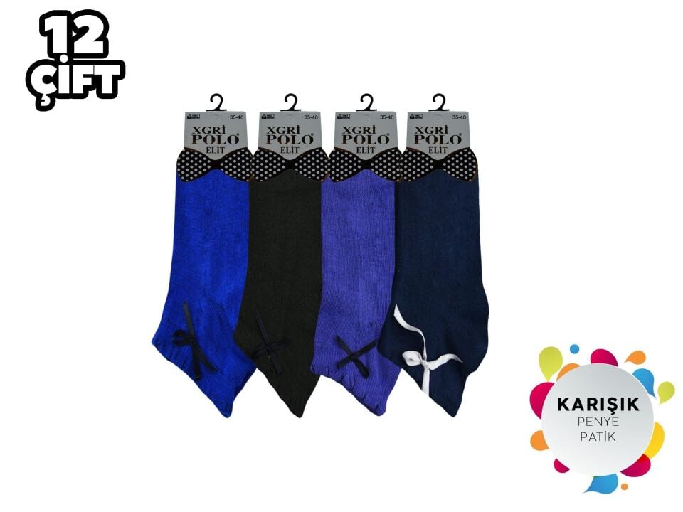 XGRİ POLO Kurdaleli Bayan Penye Patik Çorap 12'li