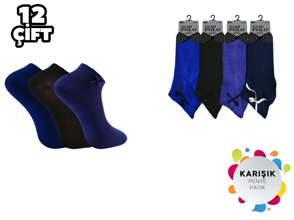 XGRİ POLO Kurdaleli Bayan Penye Patik Çorap 12'li