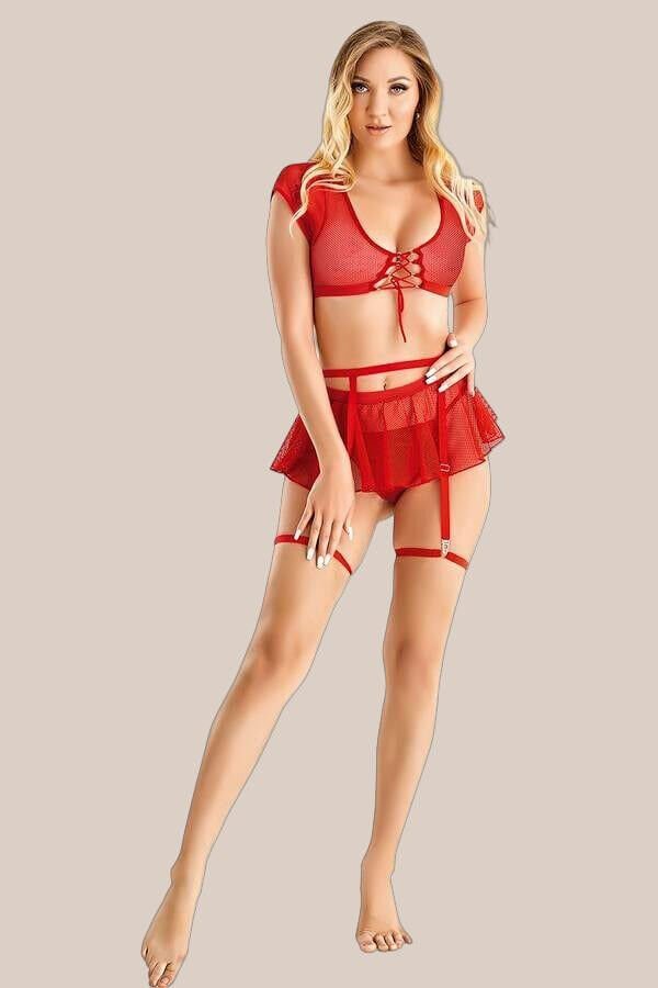 Arias Closet Kırmızı Büstiyerli Tül Etekli Fantezi Jartiyer Takımı