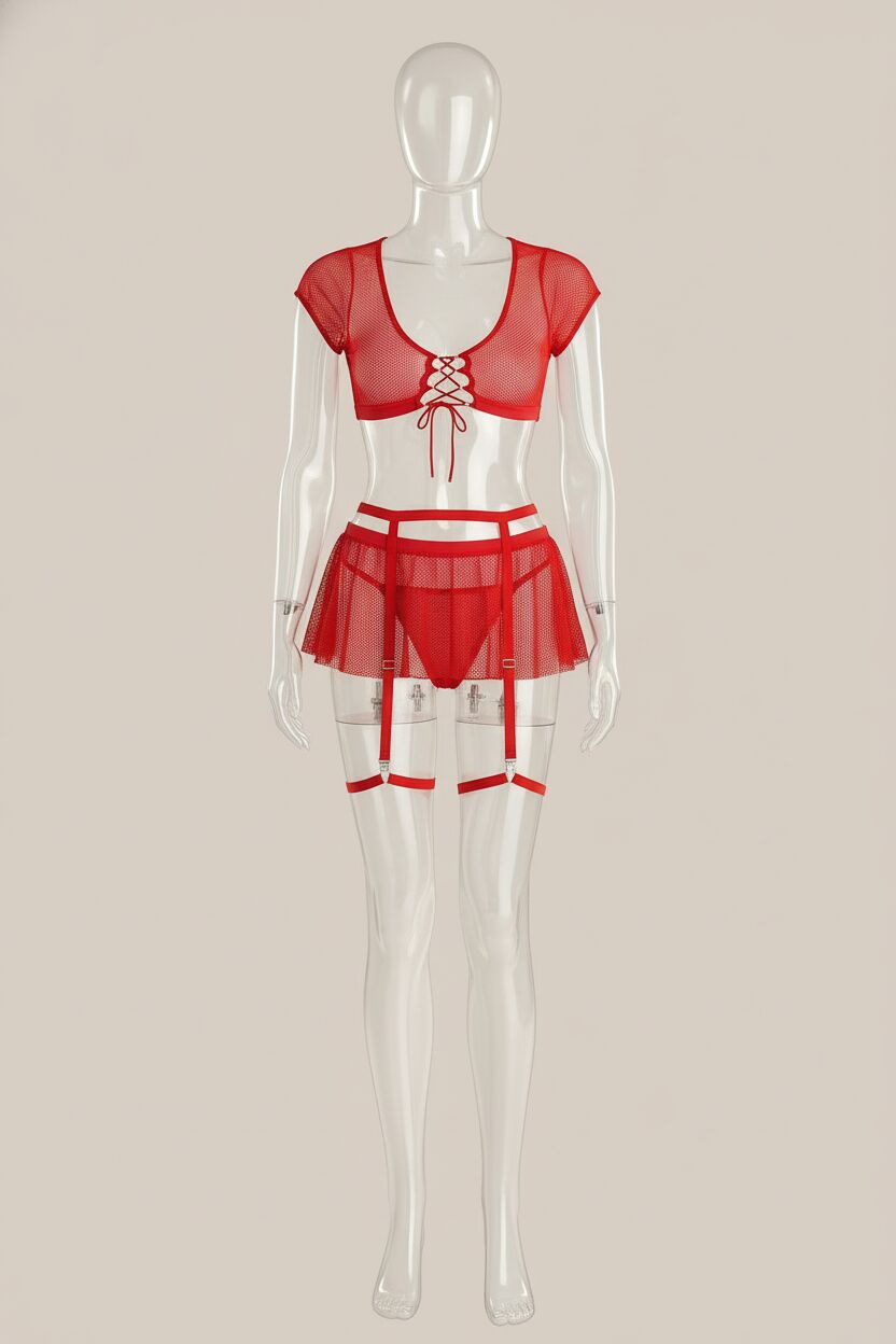 Arias Closet Kırmızı Büstiyerli Tül Etekli Fantezi Jartiyer Takımı