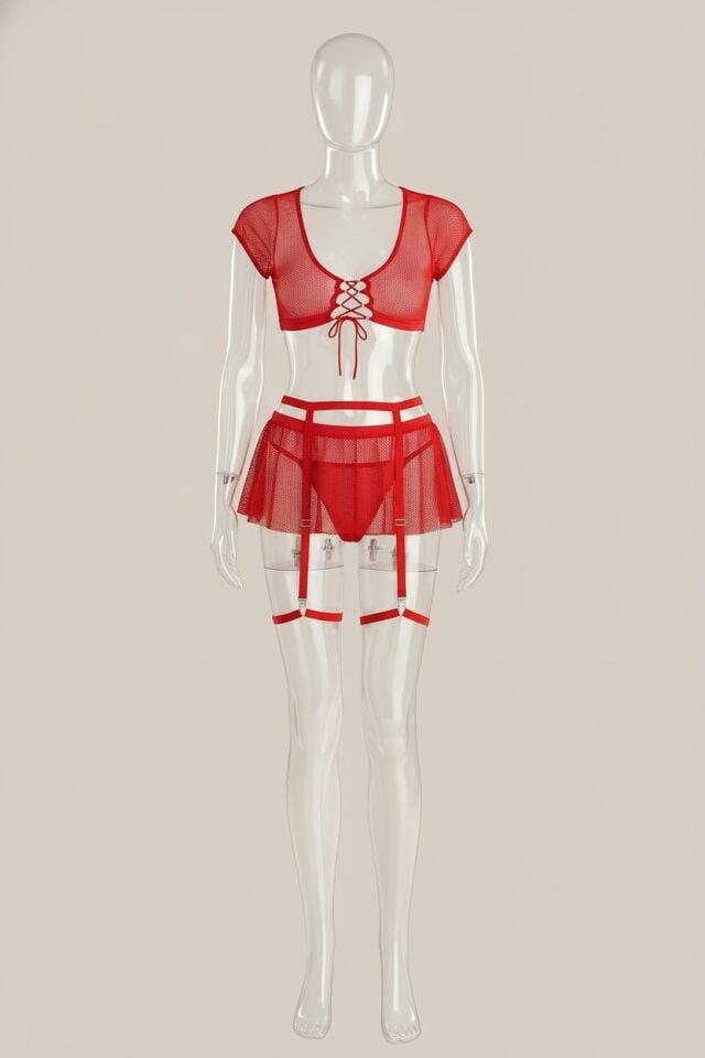 Arias Closet Kırmızı Büstiyerli Tül Etekli Fantezi Jartiyer Takımı