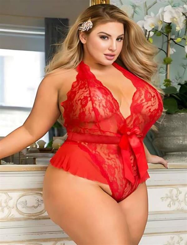 Arias Closet Büyük Beden Kırmızı Kurdelalı Dantel İşlemeli Fantezi Babydoll