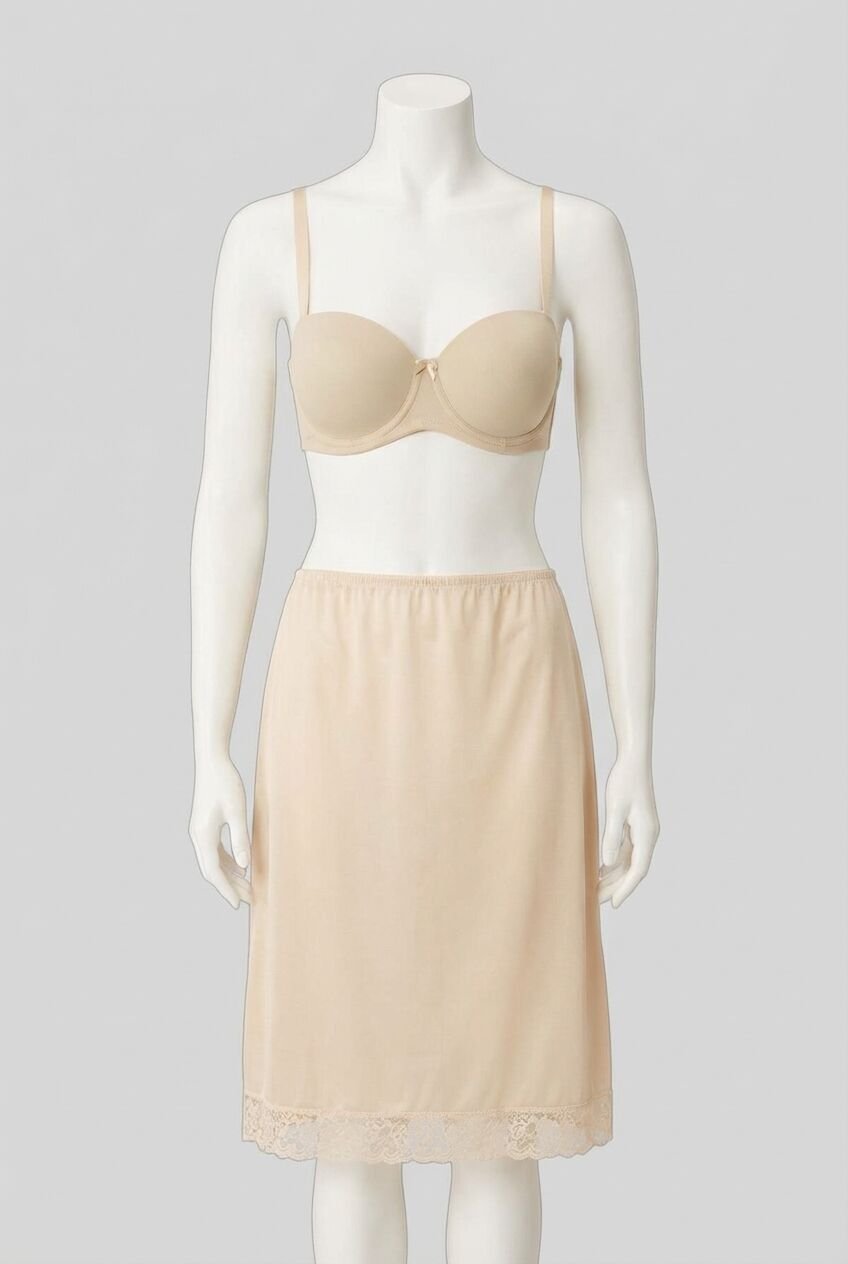 Kadın Polyamid Kumaşlı Dantelli Diz Altı Uzun Etek Altı Jüpon